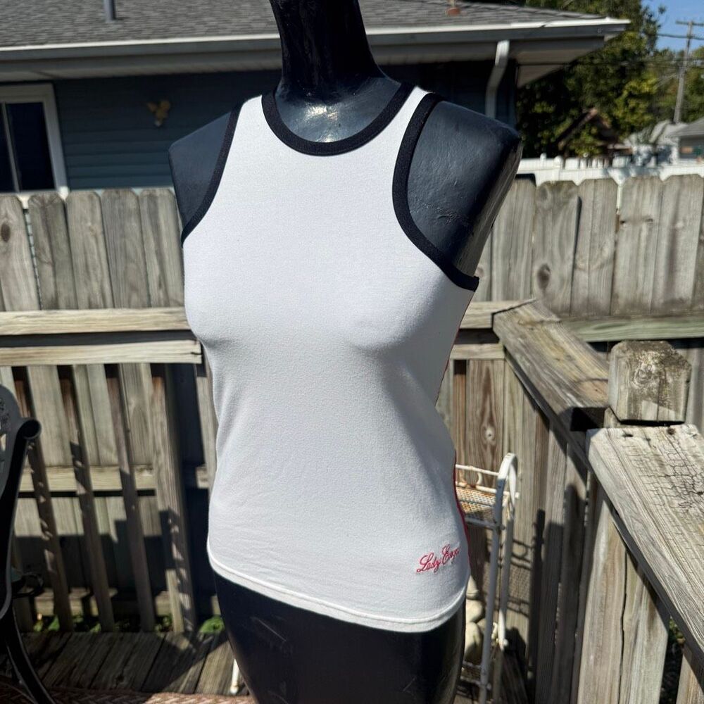 NWT Lady Enyce Women’s Small White Black Pink Trim Fitted Tank Top